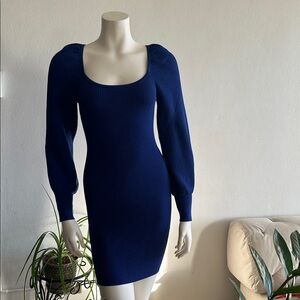 NWT Express Royal Blue Long Puff Sleeve Body Contour Sweater Dress